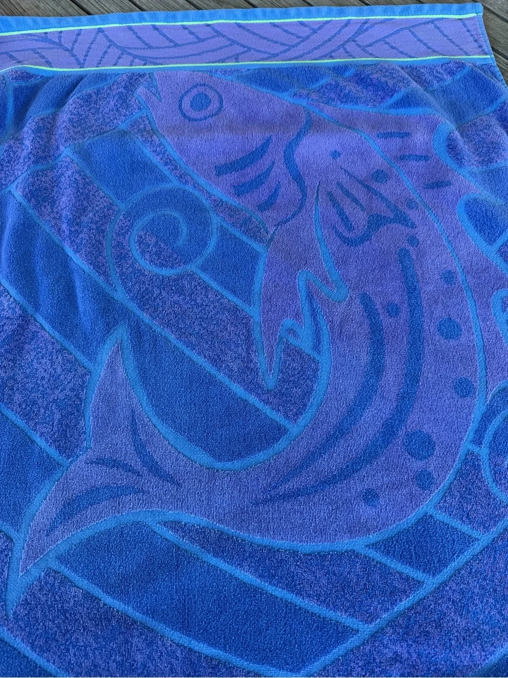 Kirkland Stylized Fish Waves Egyptian Cotton Large Beach Towel Blue Purple 36x66